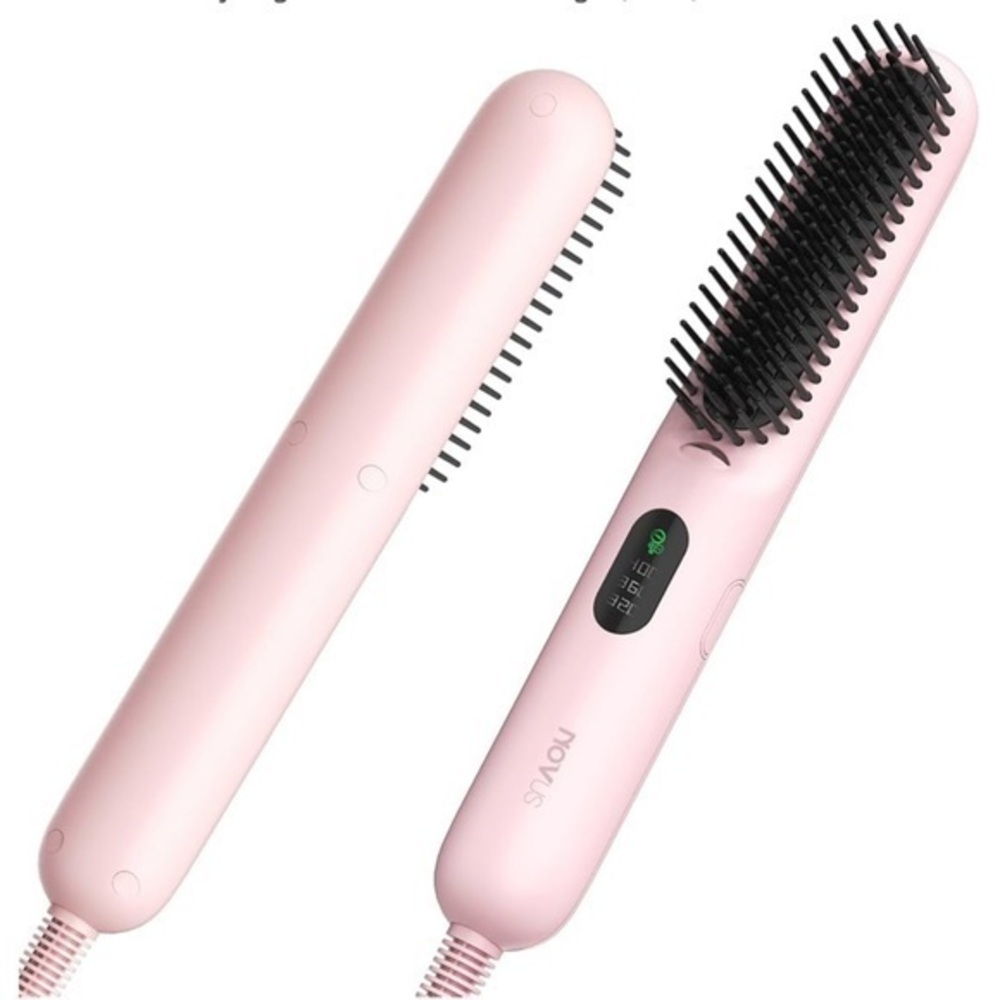 Pink Mini Hair Straightener Brush Comb‎ 3 Temp Settings & Dual Voltage #HA4